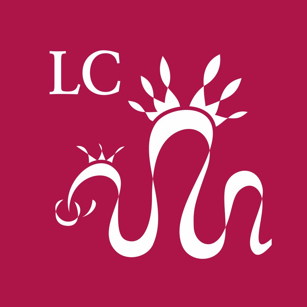 Logo: LC Initialen mit gekrönter Schlange auf Magenta.