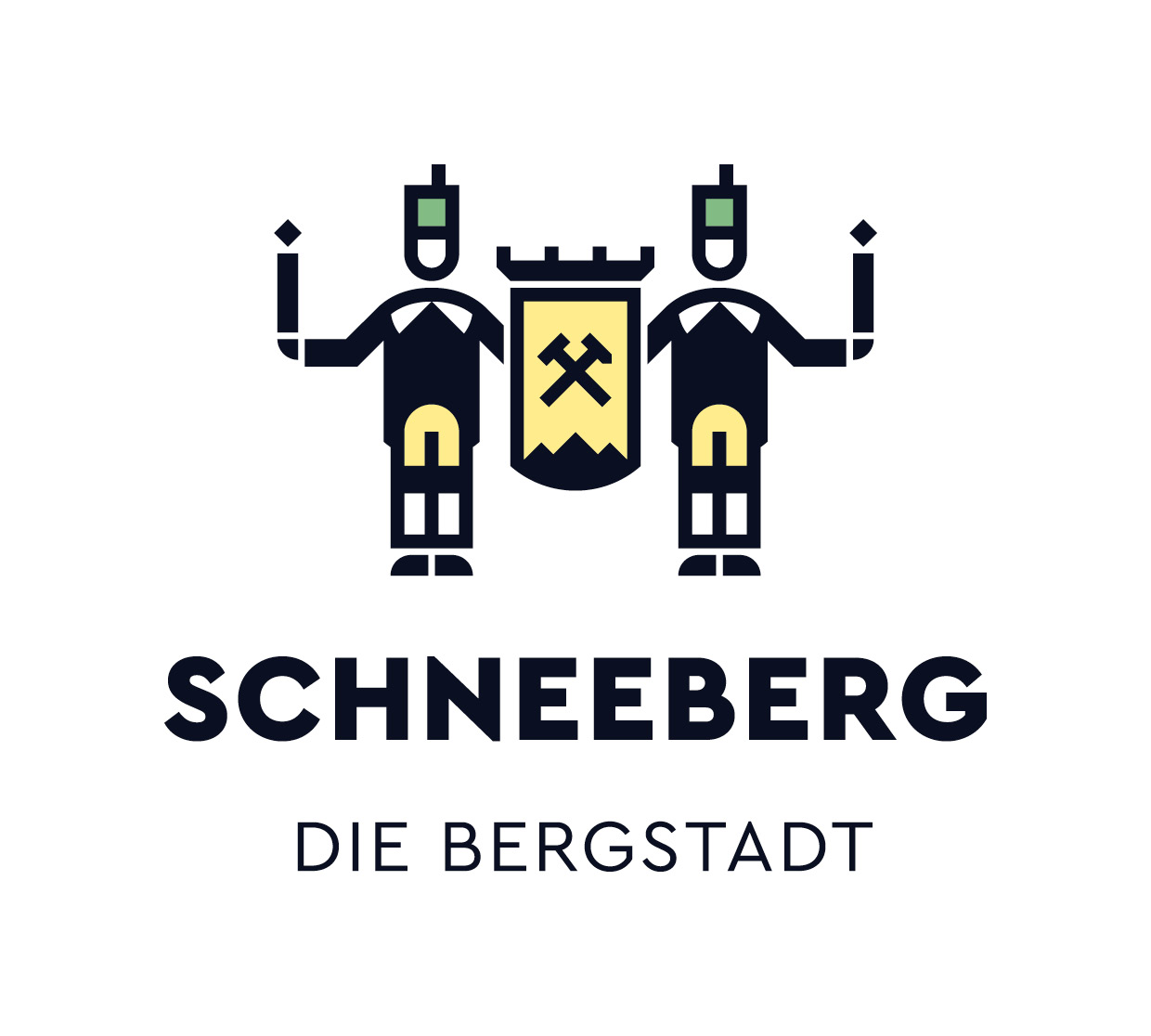 Logo Schneeberg: Zwei Bergleute mit Kerzen und Bergbau-Symbol.